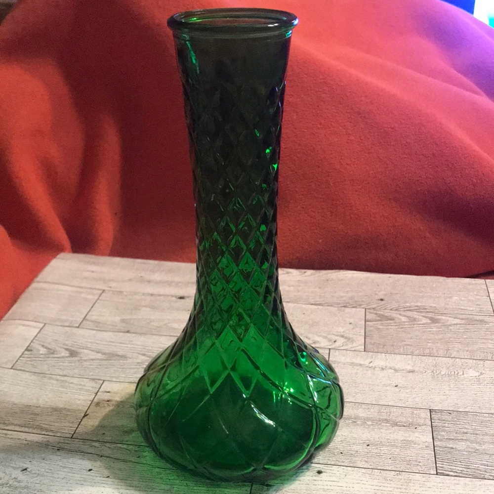 Vintage Hoosier green Glass bud vase